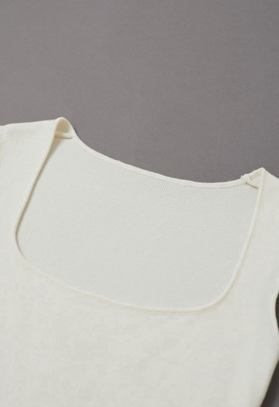 Square Neck Knit Tank Top in Cream