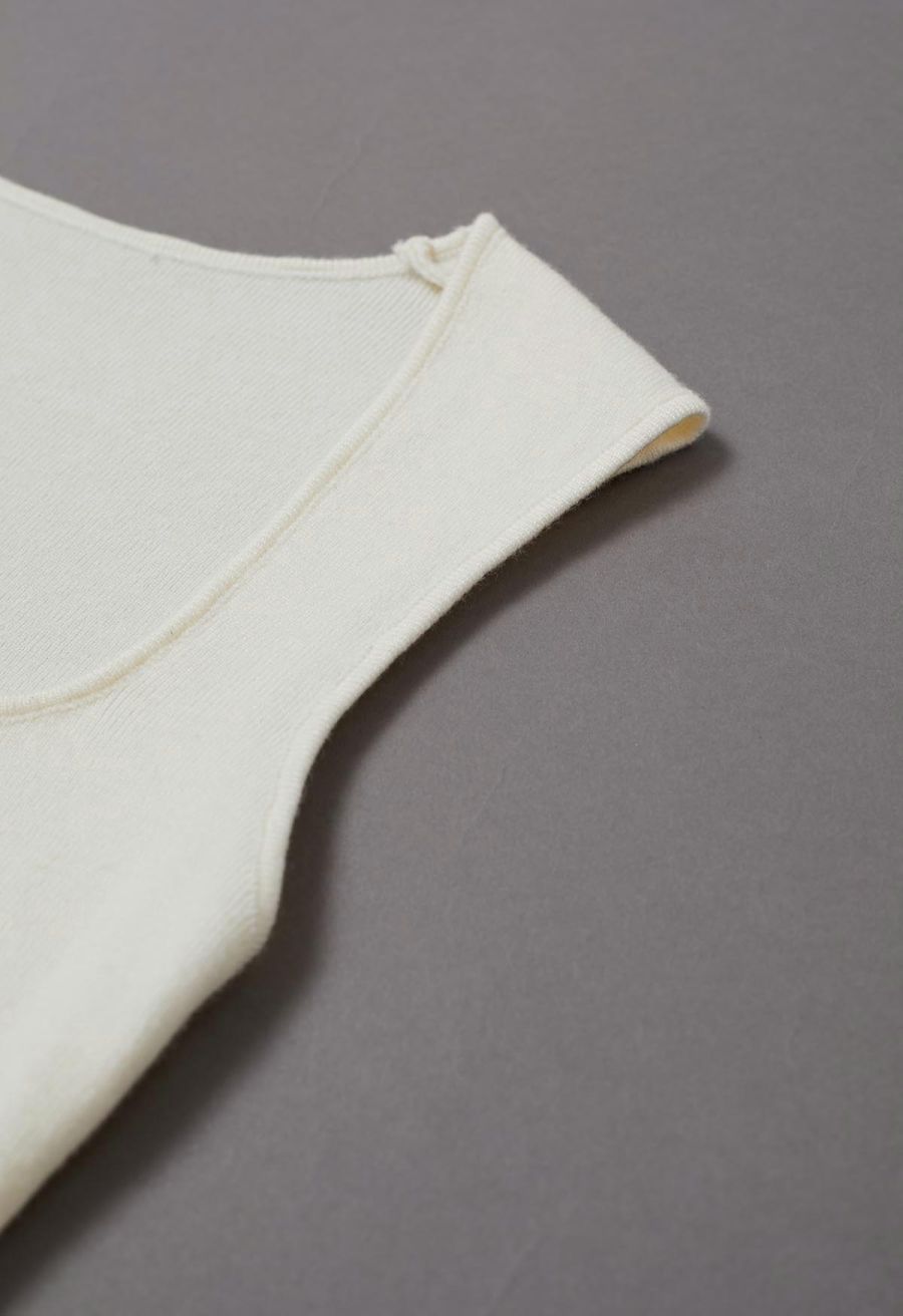 Square Neck Knit Tank Top in Cream