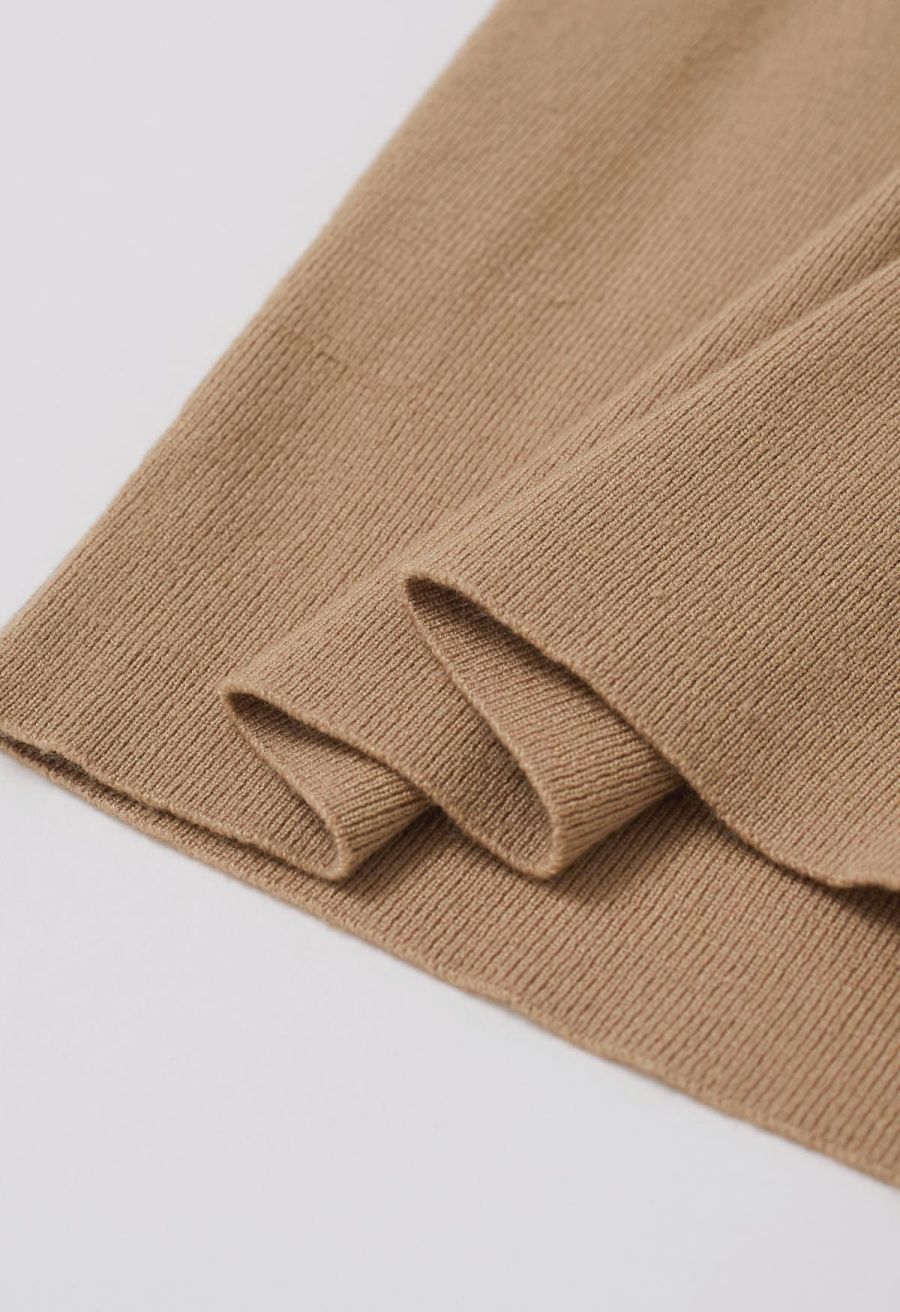 Square Neck Knit Tank Top in Tan