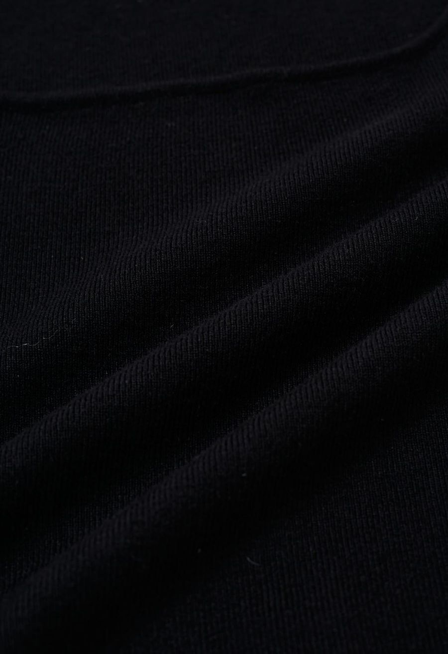 Square Neck Knit Tank Top in Black