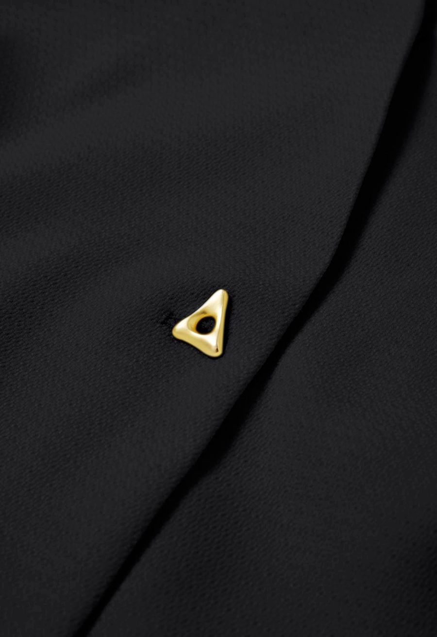 Triangle Button V-Neck Batwing Sleeve Top in Black