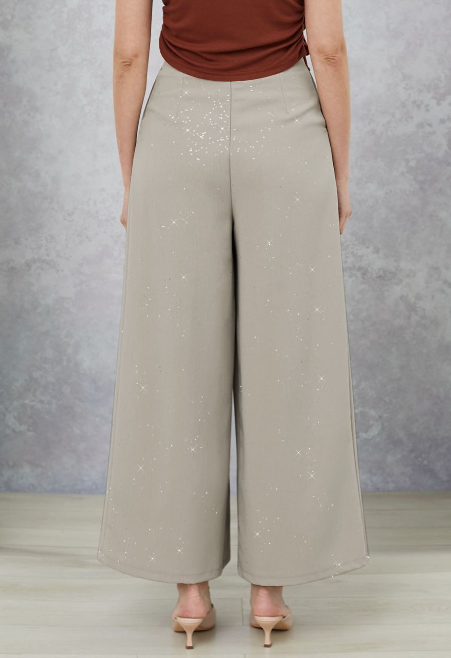 Sequins Embellished Pleats Wide-Leg Pants in Sage