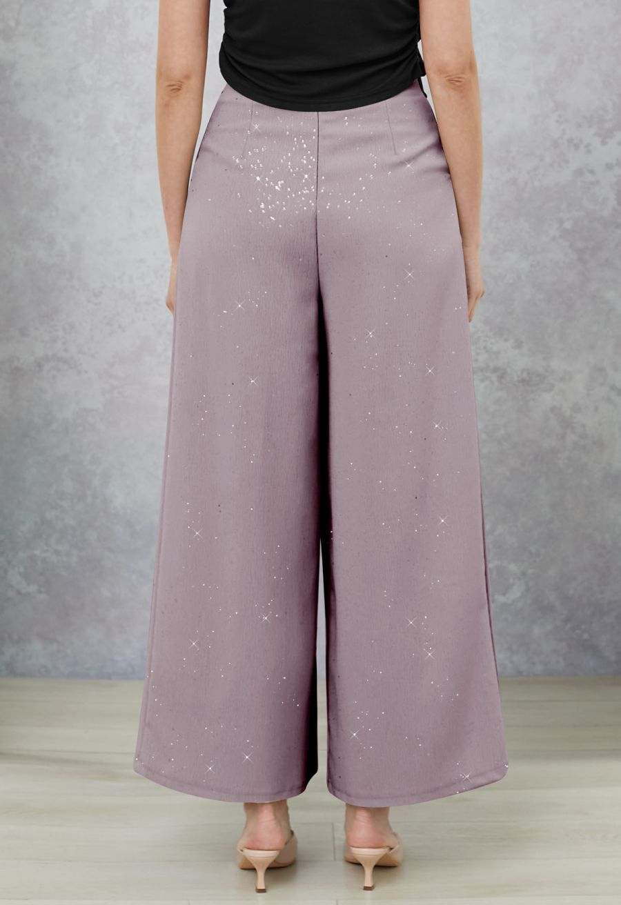 Sequins Embellished Pleats Wide-Leg Pants in Lavender