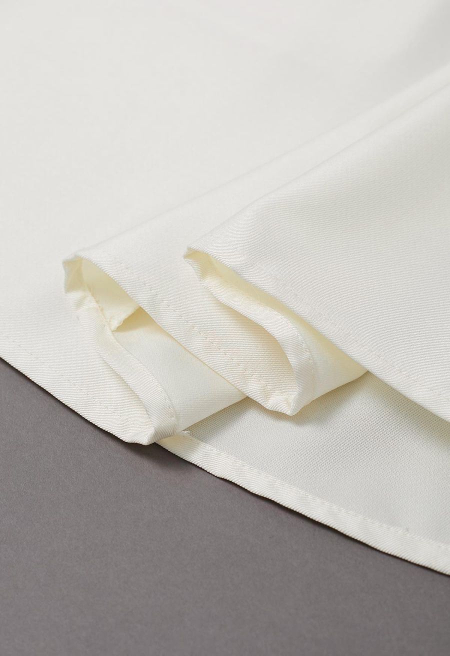 Square Buckle A-Line Satin Midi Skirt in Ivory