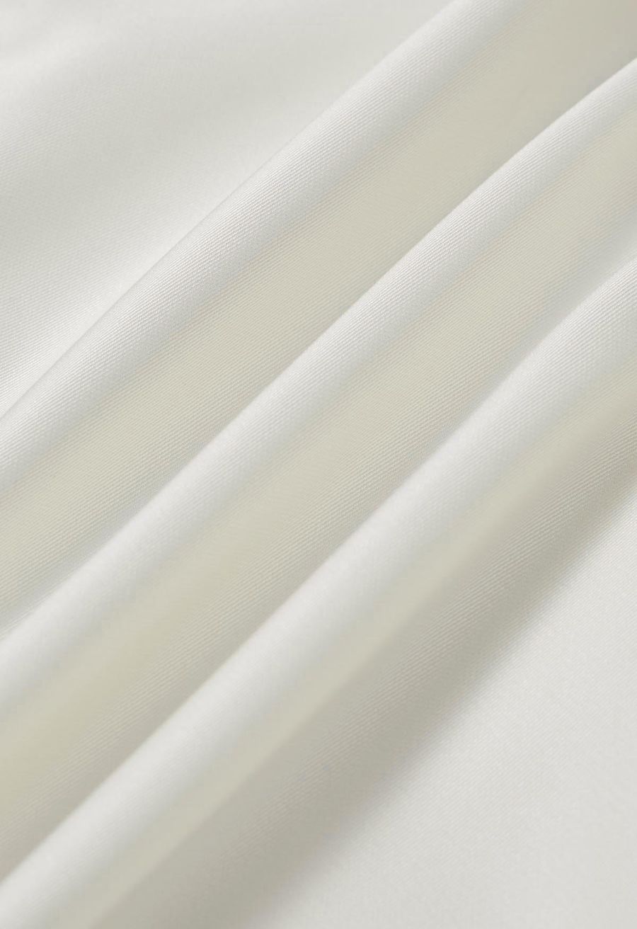 Square Buckle A-Line Satin Midi Skirt in Ivory