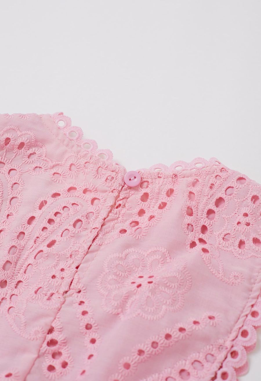 Paisley Eyelet Embroidery Sleeveless Crop Top in Pink