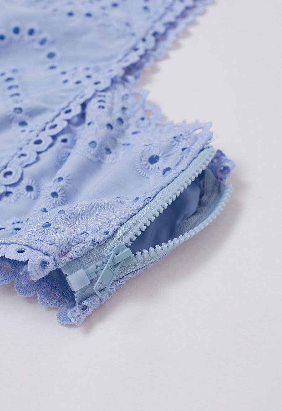 Paisley Eyelet Embroidery Sleeveless Crop Top in Lavender