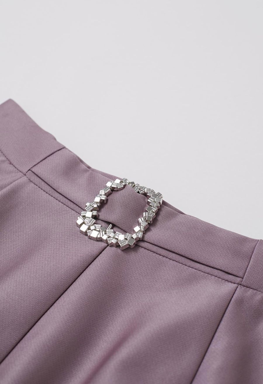 Square Buckle A-Line Satin Midi Skirt in Mauve