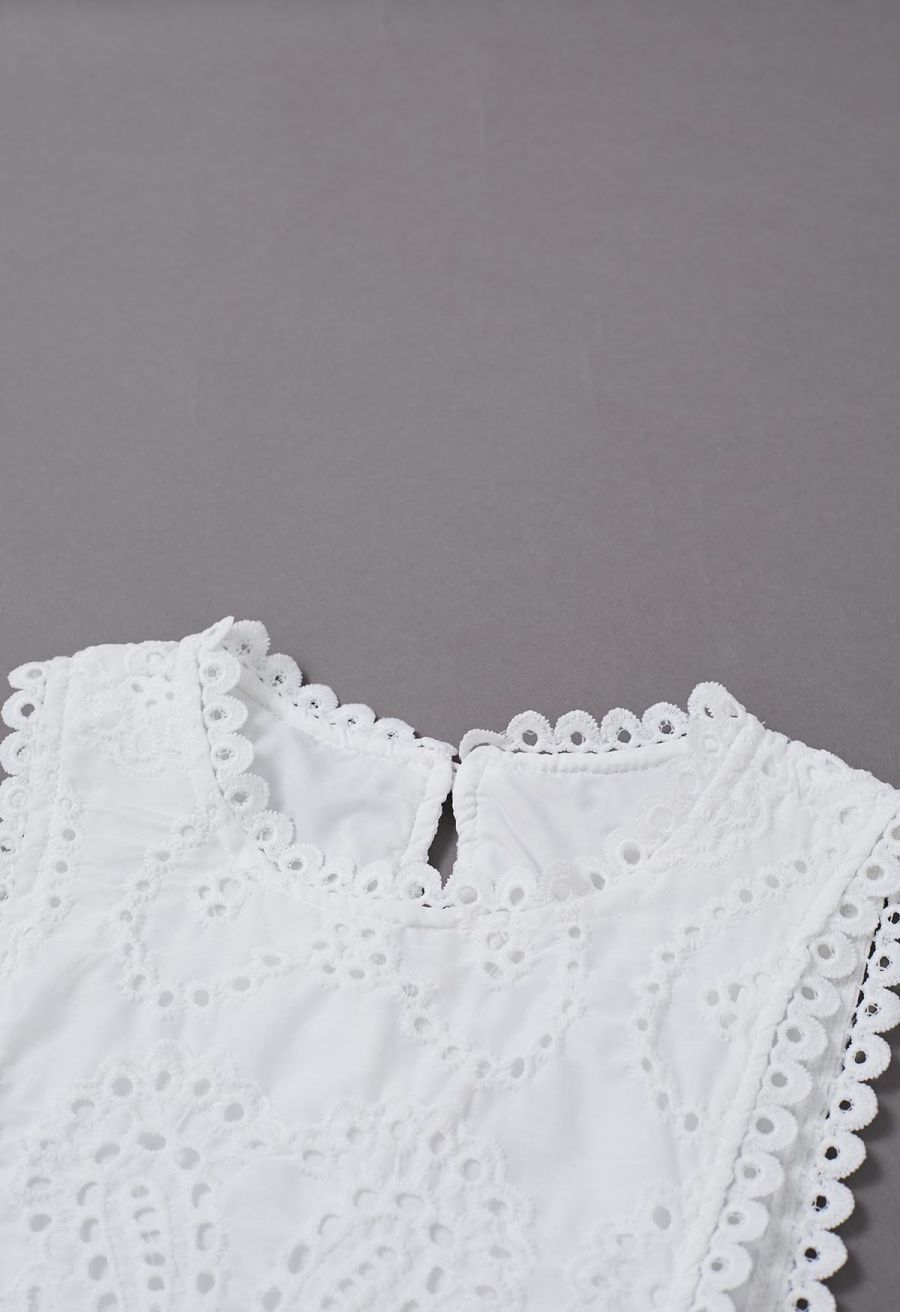 Paisley Eyelet Embroidery Sleeveless Crop Top in White