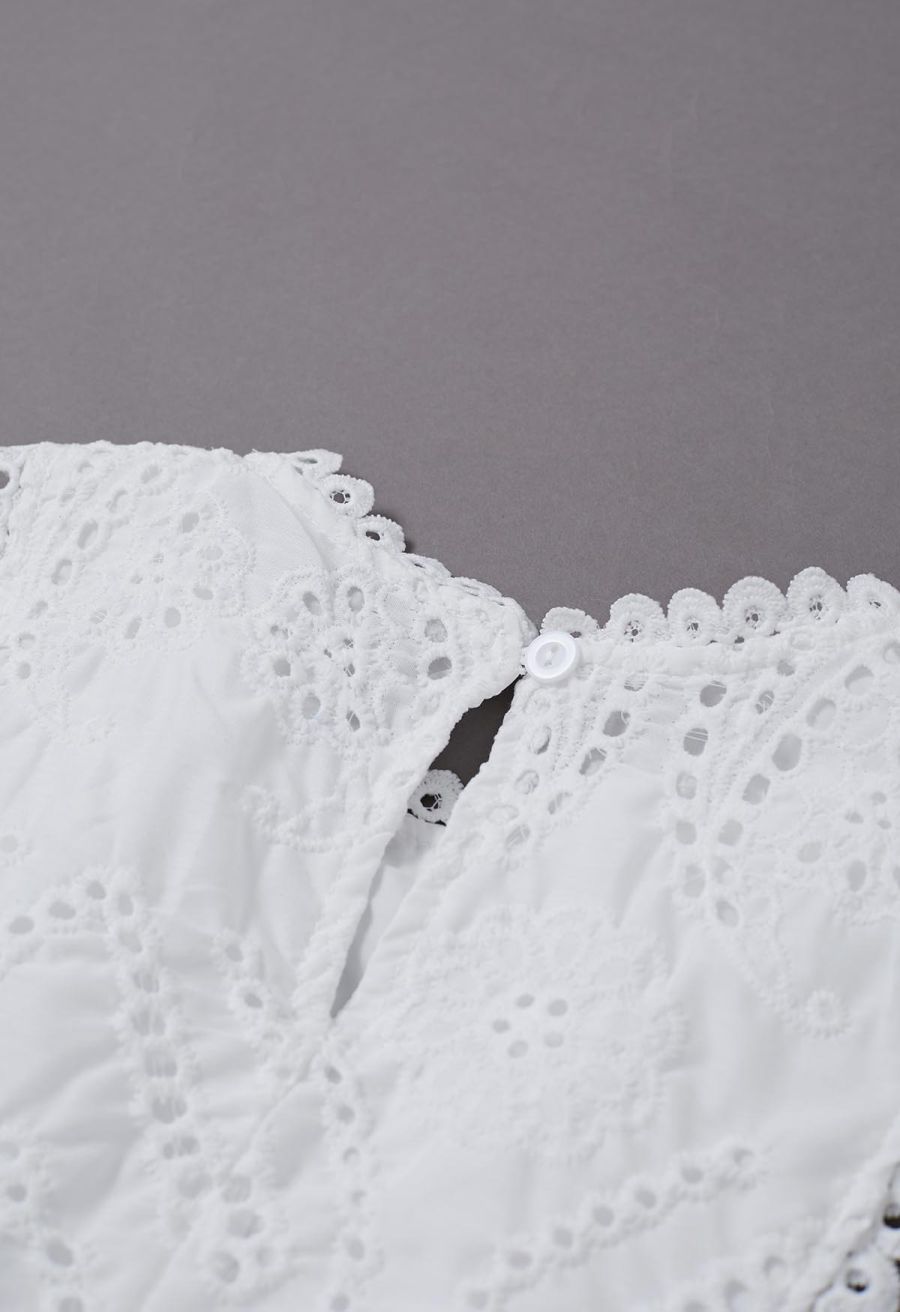 Paisley Eyelet Embroidery Sleeveless Crop Top in White