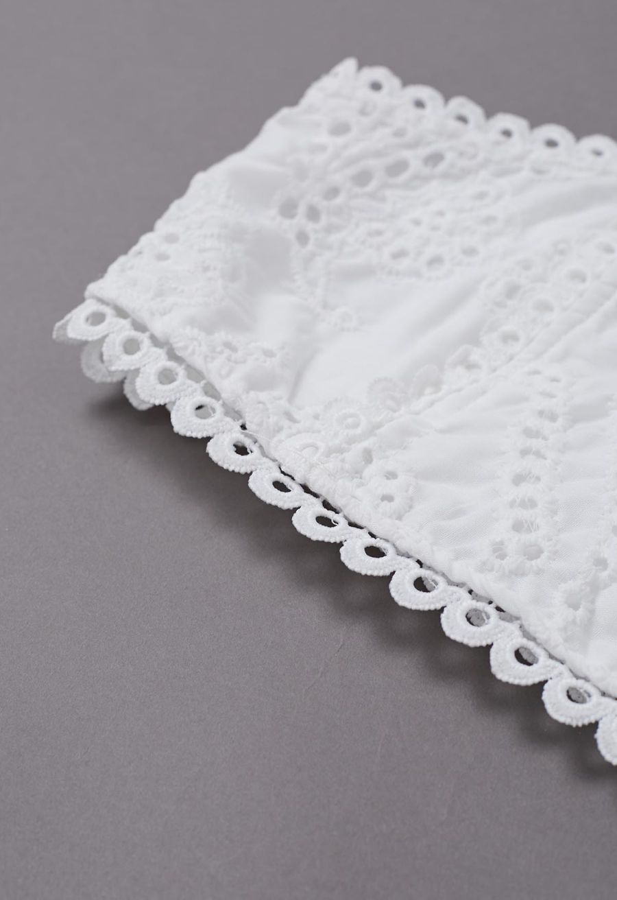 Paisley Eyelet Embroidery Sleeveless Crop Top in White