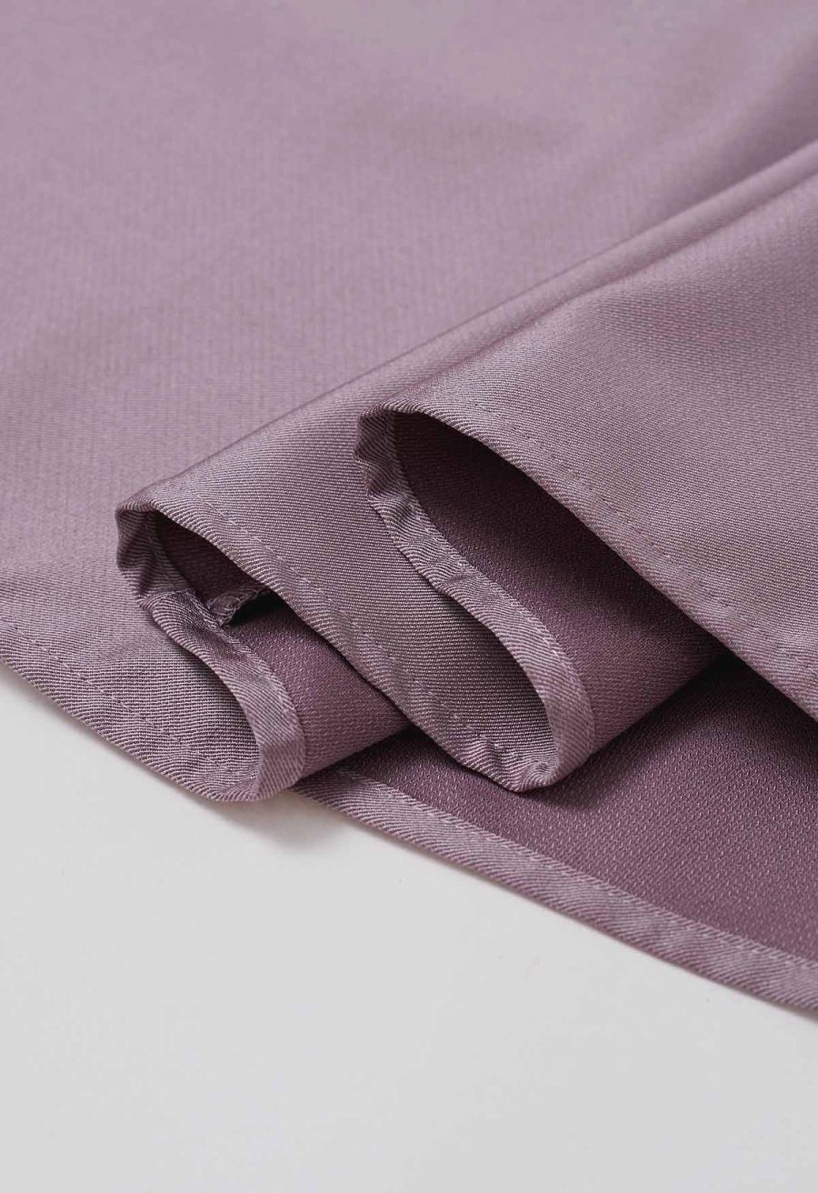 Square Buckle A-Line Satin Midi Skirt in Mauve