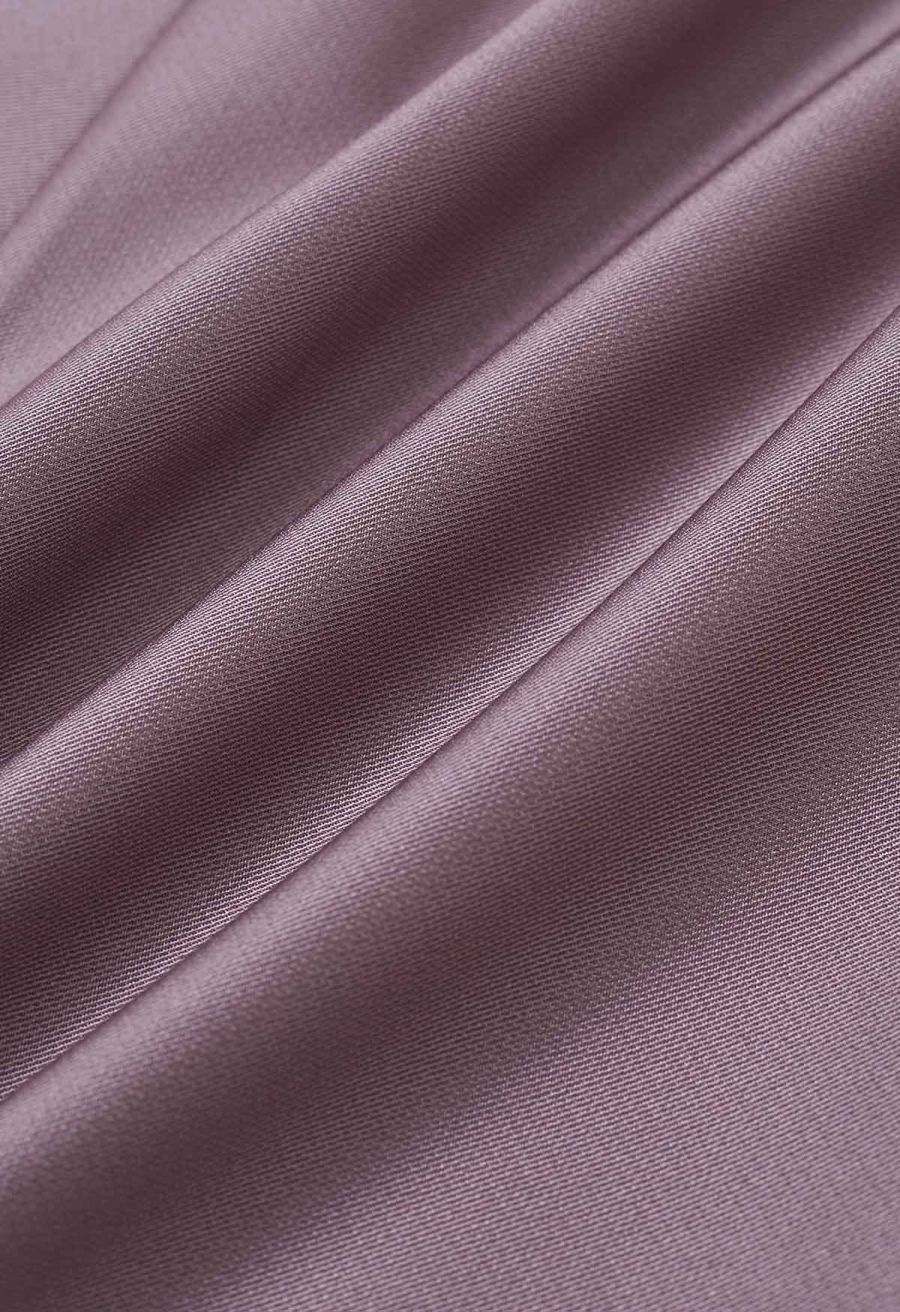 Square Buckle A-Line Satin Midi Skirt in Mauve