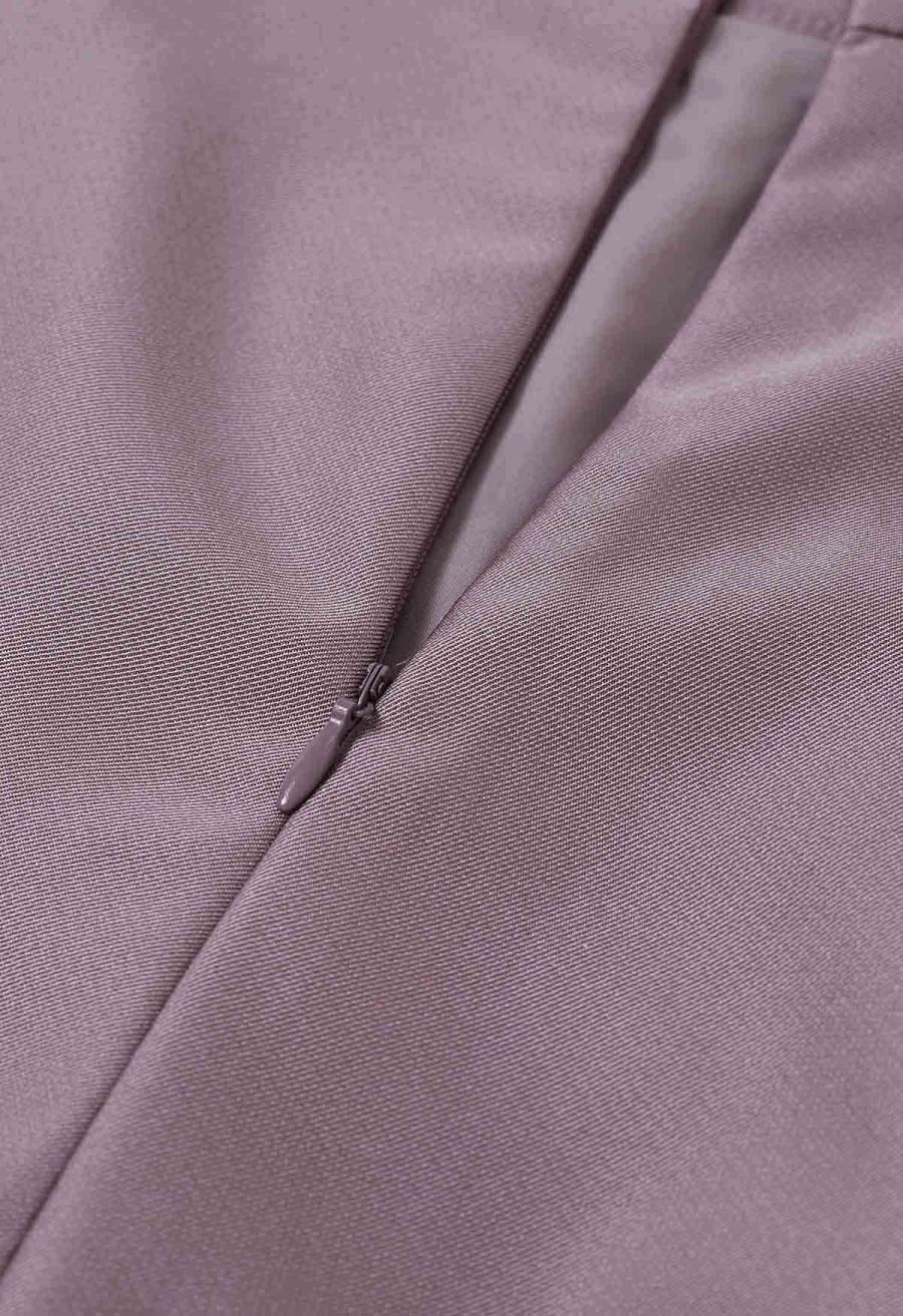 Square Buckle A-Line Satin Midi Skirt in Mauve