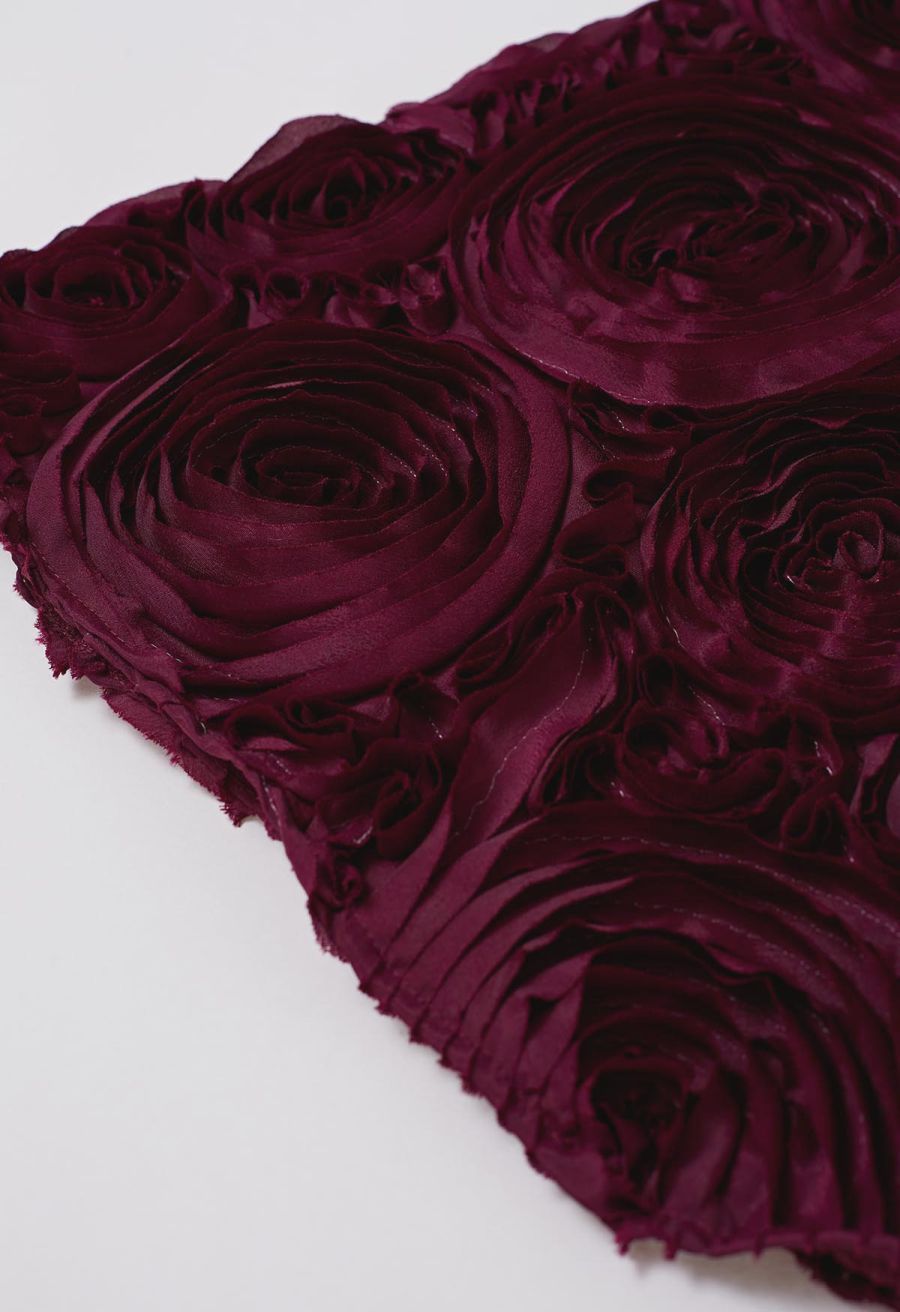 Gorgeous 3D Rose Petal A-Line Midi Skirt in Burgundy
