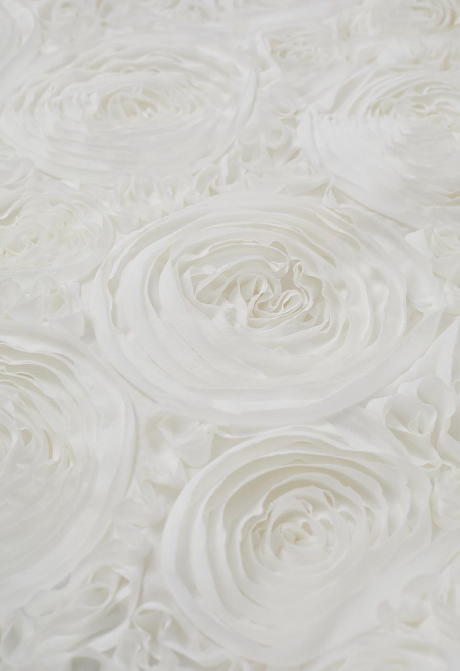 Gorgeous 3D Rose Petal A-Line Midi Skirt in Cream