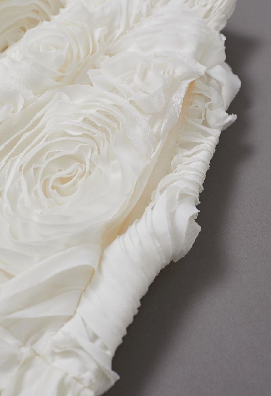 Gorgeous 3D Rose Petal A-Line Midi Skirt in Cream