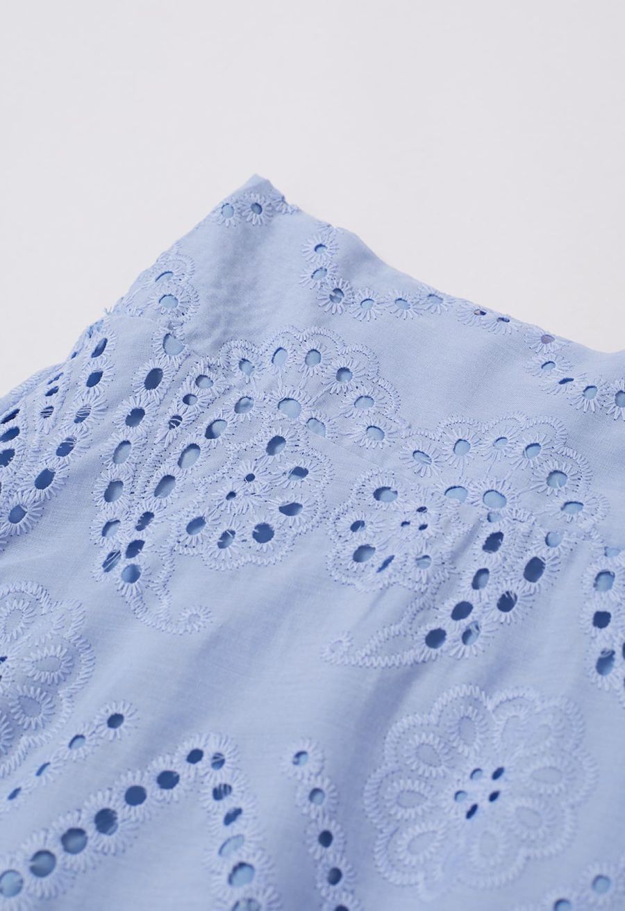 Paisley Eyelet Embroidery High-Waist Shirred Back Maxi Skirt in Lavender