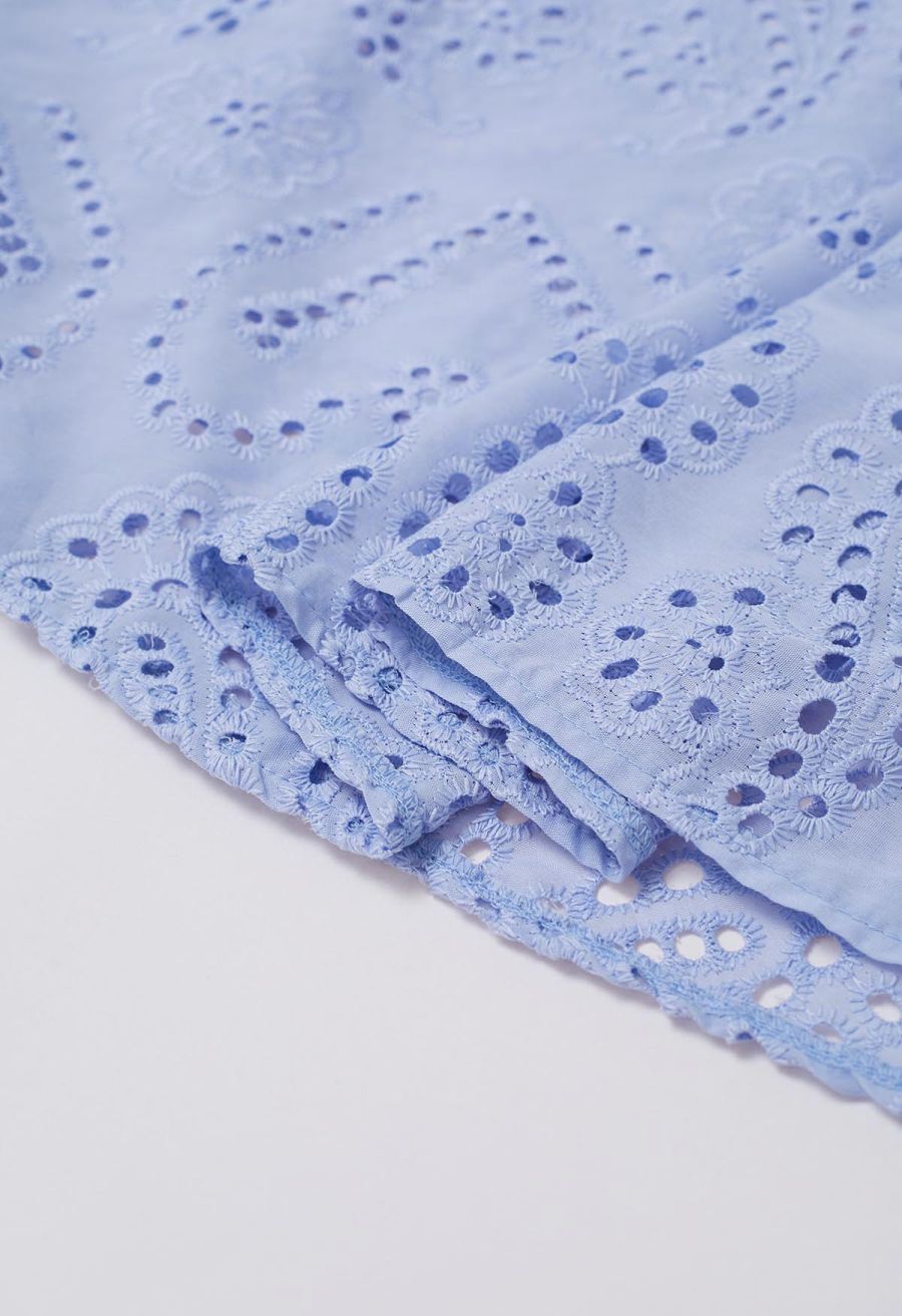 Paisley Eyelet Embroidery High-Waist Shirred Back Maxi Skirt in Lavender