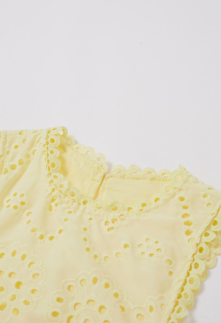 Paisley Eyelet Embroidery Sleeveless Crop Top in Yellow