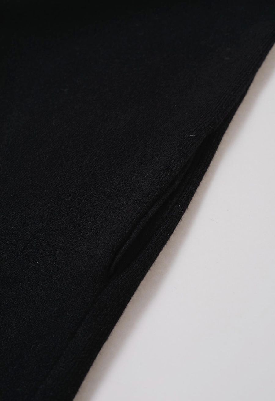 Contrast Edge Open Front Knit Coat in Black