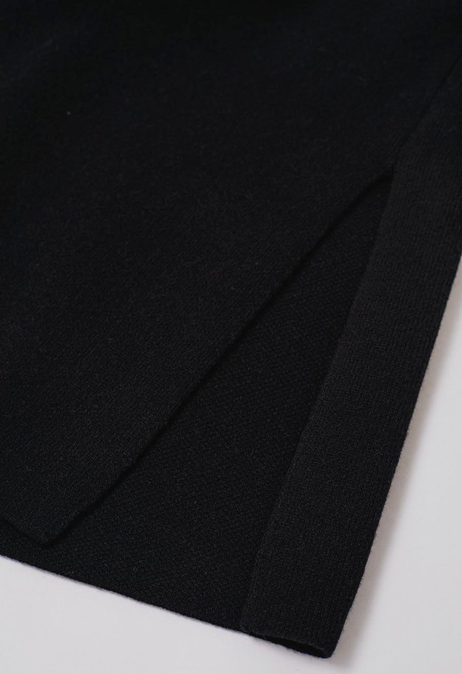 Contrast Edge Open Front Knit Coat in Black