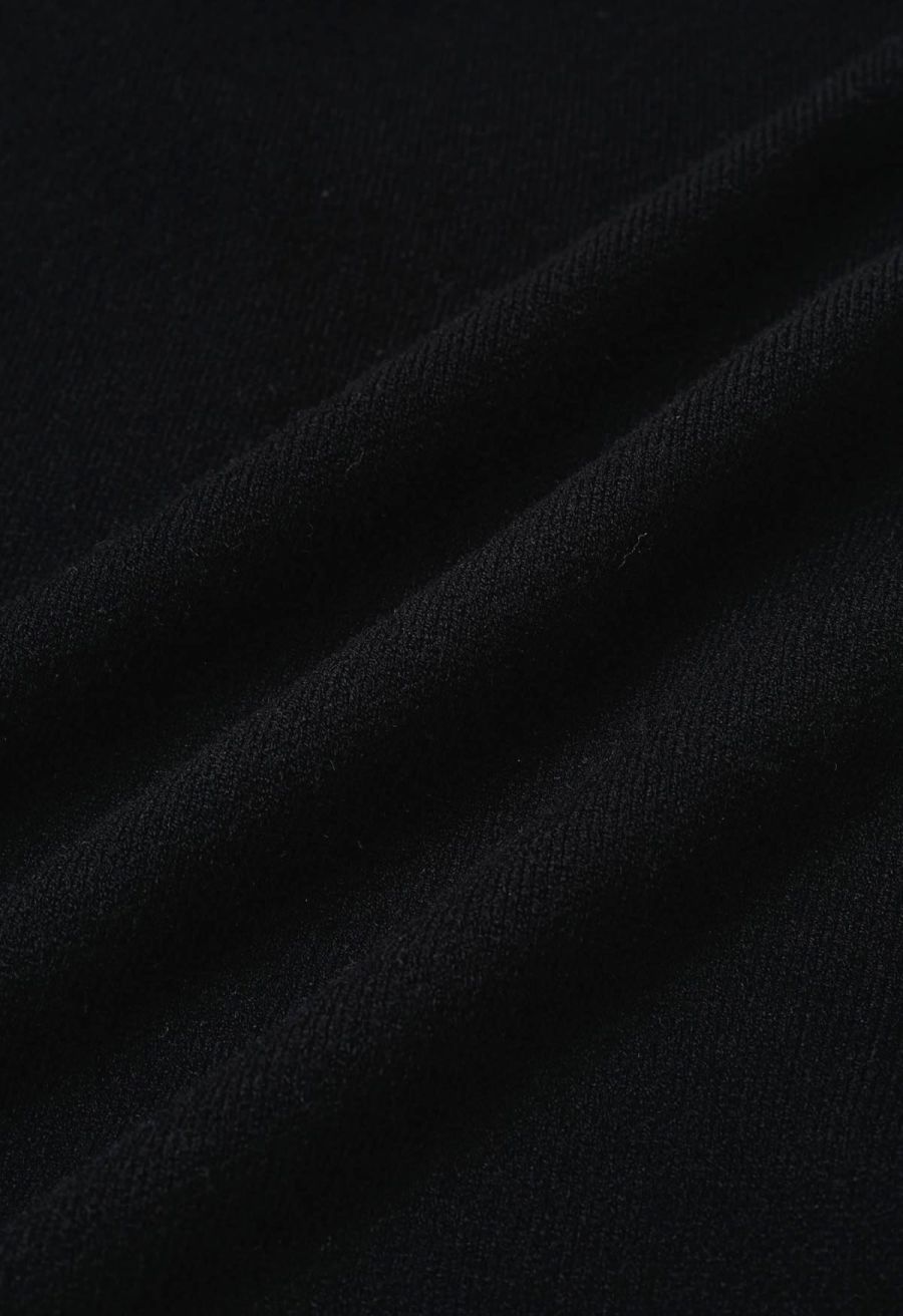 Contrast Edge Open Front Knit Coat in Black
