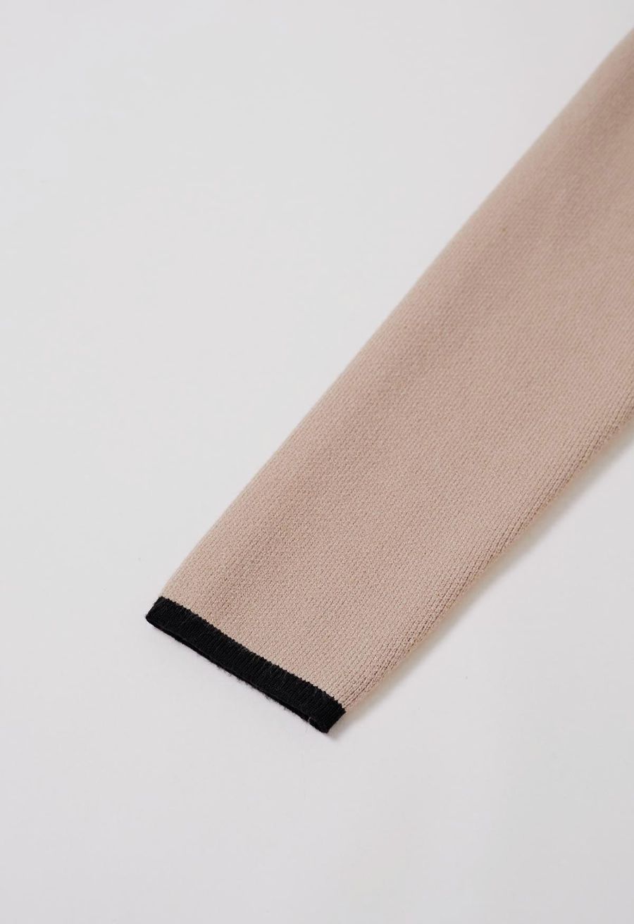 Contrast Edge Open Front Knit Coat in Camel