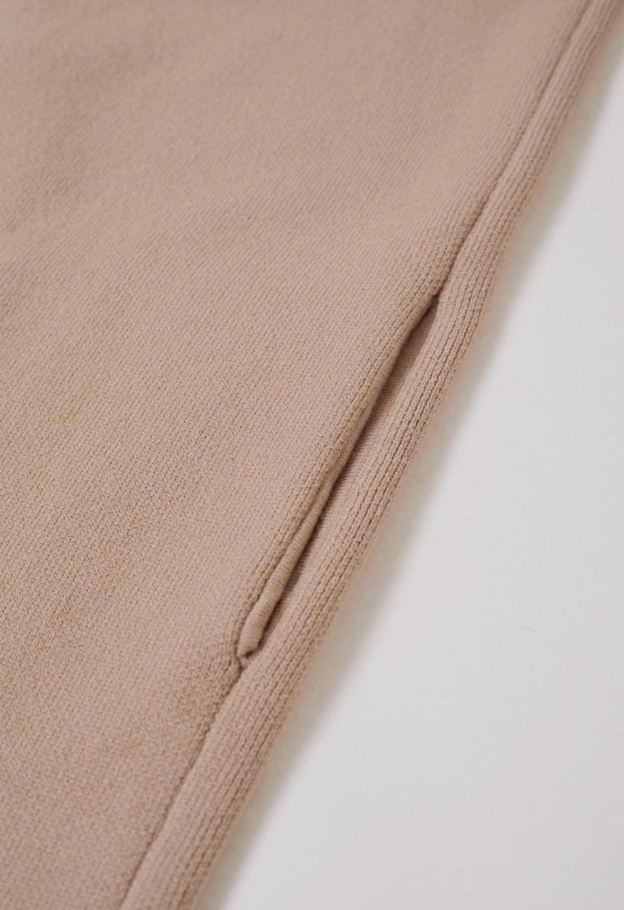 Contrast Edge Open Front Knit Coat in Camel