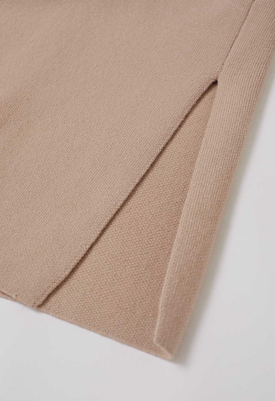 Contrast Edge Open Front Knit Coat in Camel