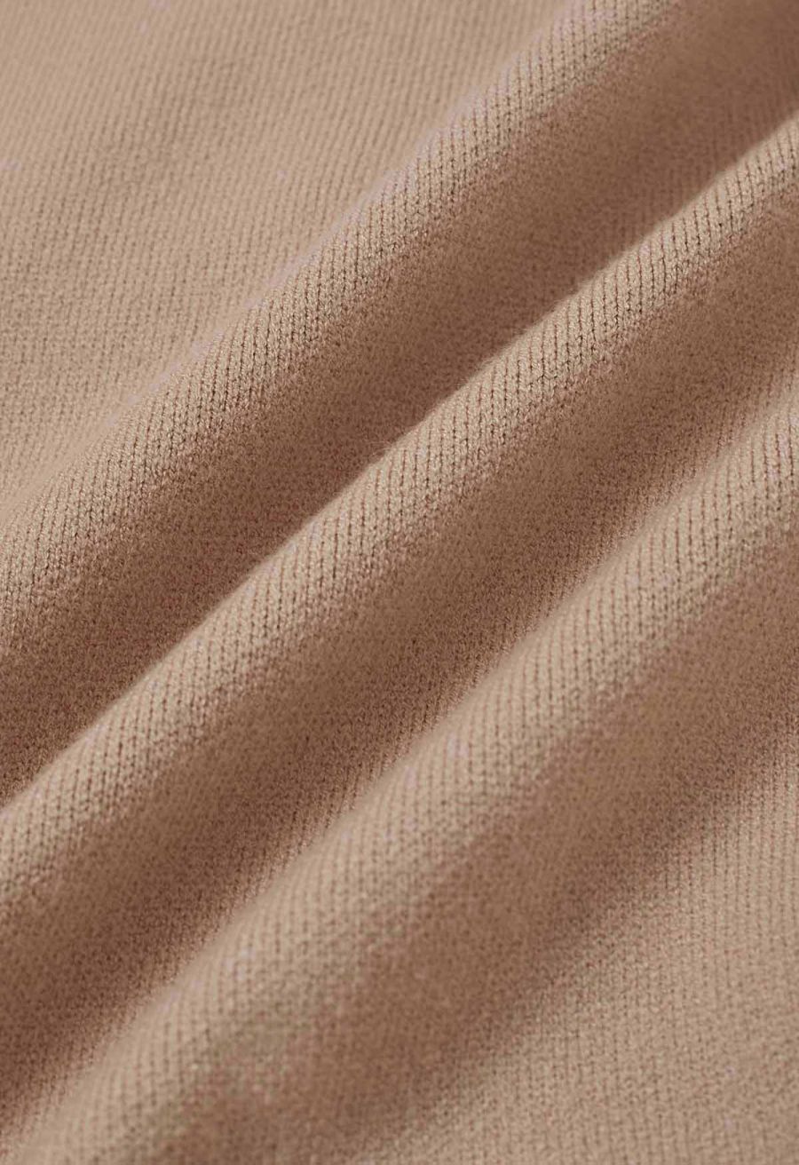 Contrast Edge Open Front Knit Coat in Camel
