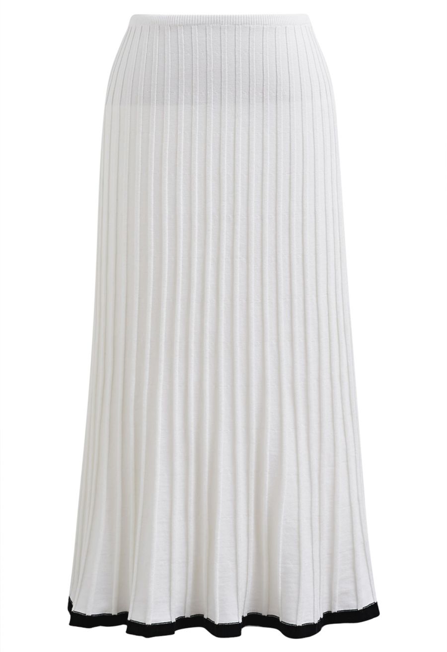 Contrast Edge Deep V-Neck Crop Knit Top and Skirt Set