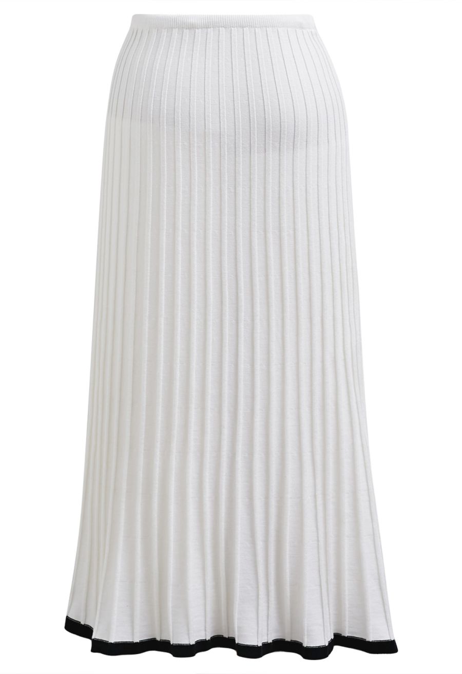 Contrast Edge Deep V-Neck Crop Knit Top and Skirt Set