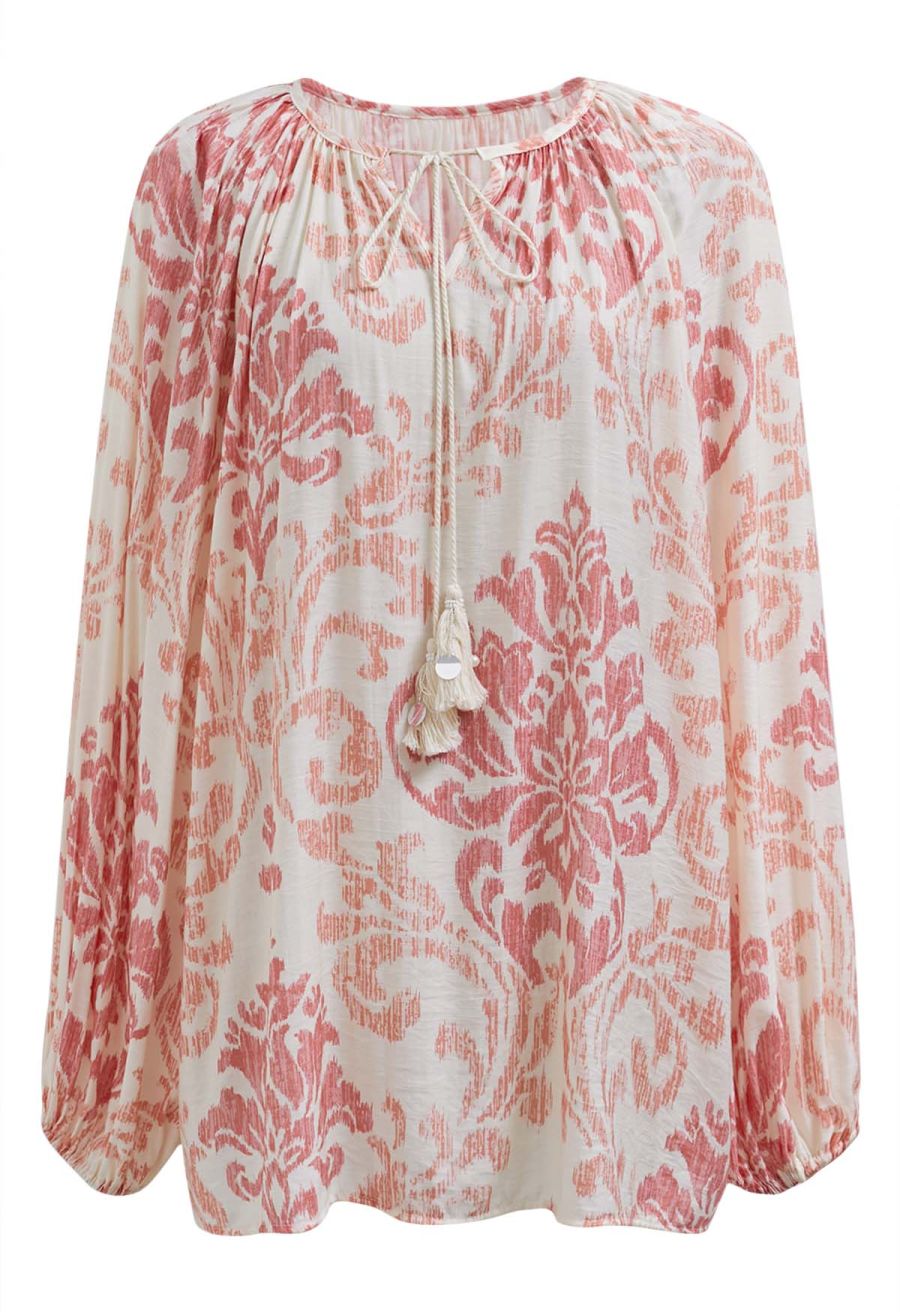 Ornate Petals Tassel String Dolly Top and Shorts Set in Coral