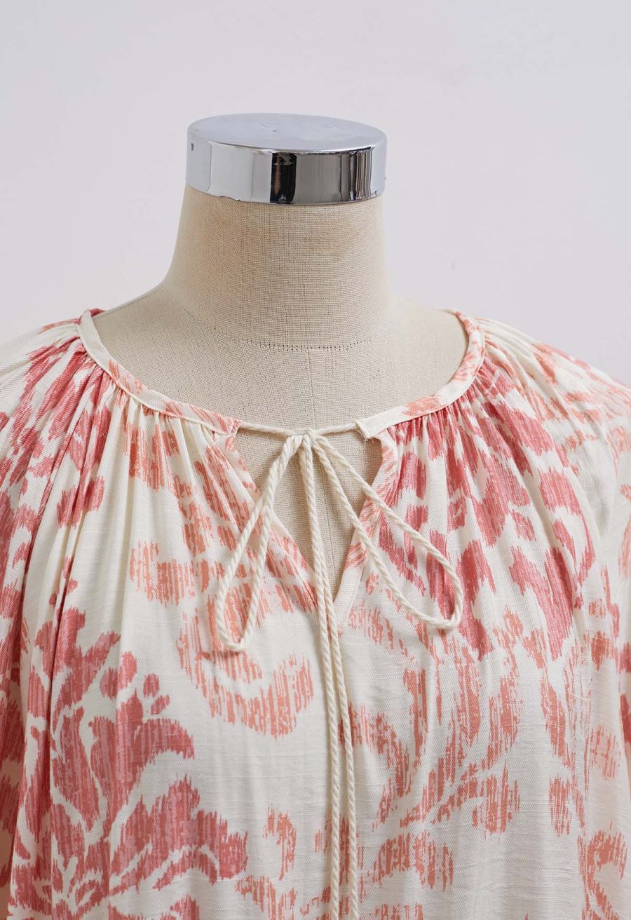 Ornate Petals Tassel String Dolly Top and Shorts Set in Coral