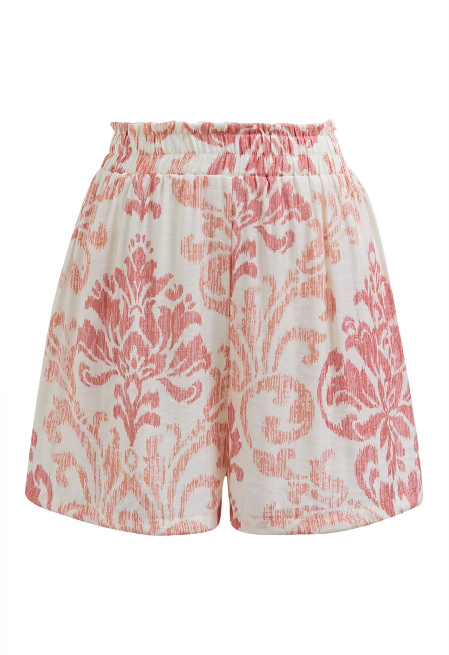 Ornate Petals Tassel String Dolly Top and Shorts Set in Coral
