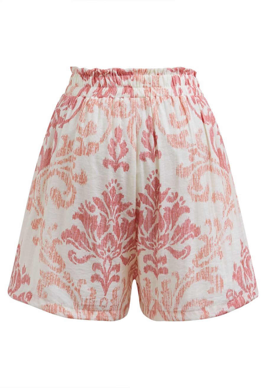 Ornate Petals Tassel String Dolly Top and Shorts Set in Coral