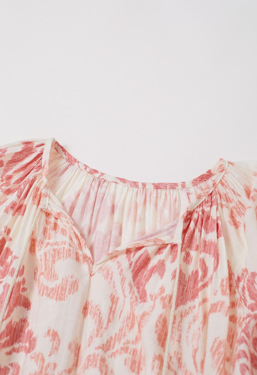 Ornate Petals Tassel String Dolly Top and Shorts Set in Coral