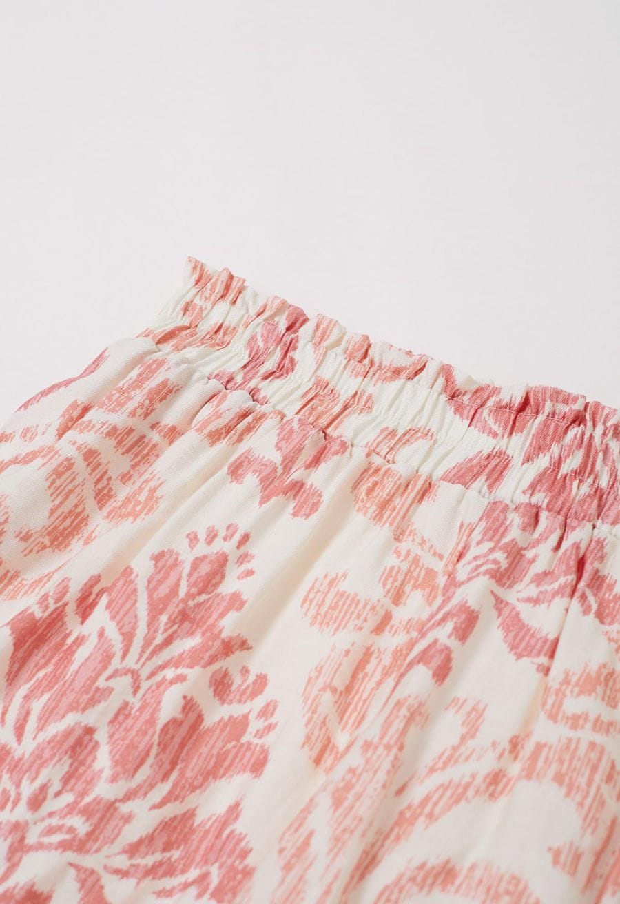 Ornate Petals Tassel String Dolly Top and Shorts Set in Coral