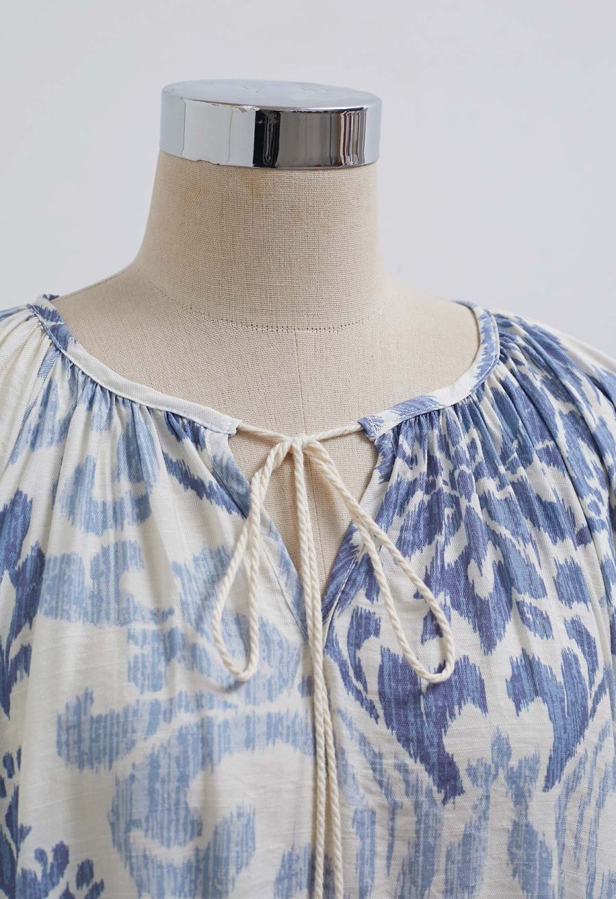 Ornate Petals Tassel String Dolly Top and Shorts Set in Blue