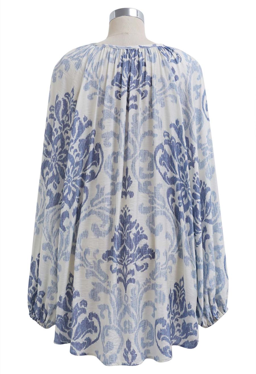 Ornate Petals Tassel String Dolly Top and Shorts Set in Blue