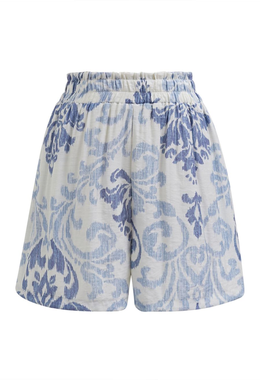 Ornate Petals Tassel String Dolly Top and Shorts Set in Blue