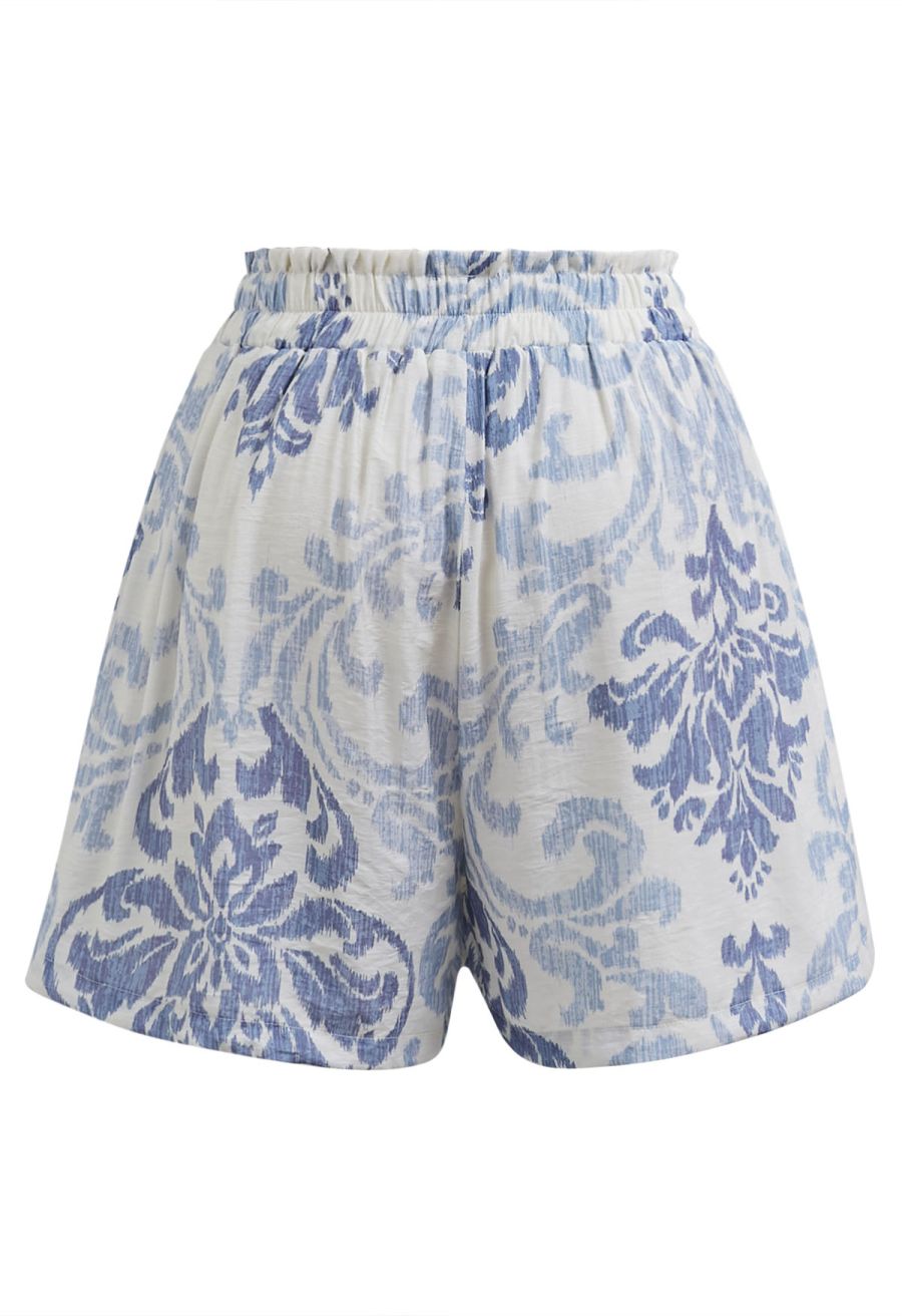 Ornate Petals Tassel String Dolly Top and Shorts Set in Blue