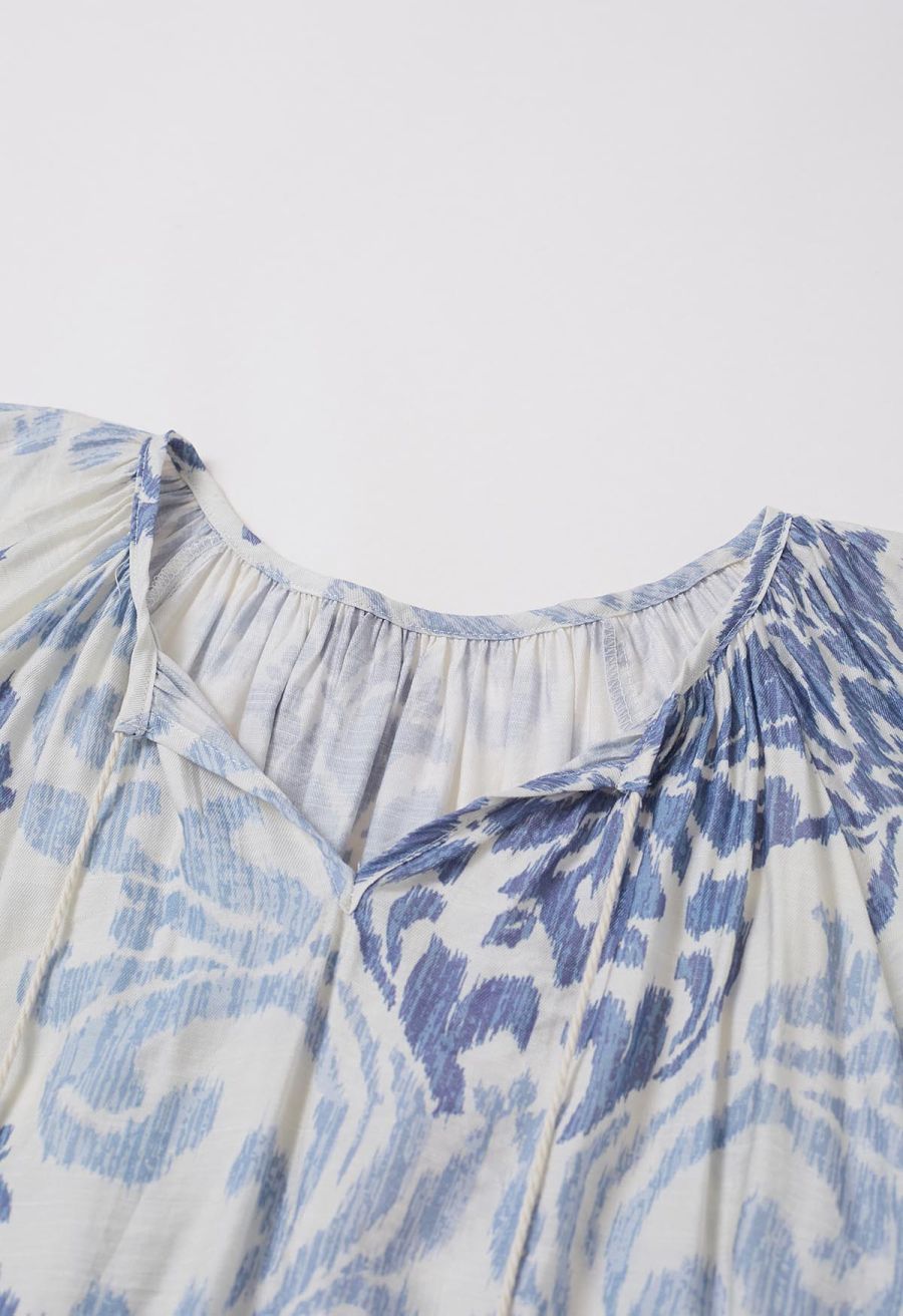 Ornate Petals Tassel String Dolly Top and Shorts Set in Blue