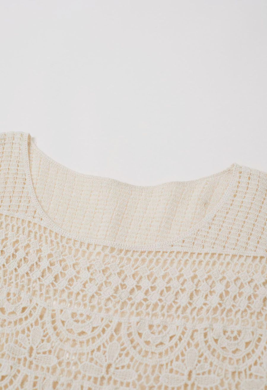 Embroidered Floral Cutwork Crochet Flare Sleeve Dress