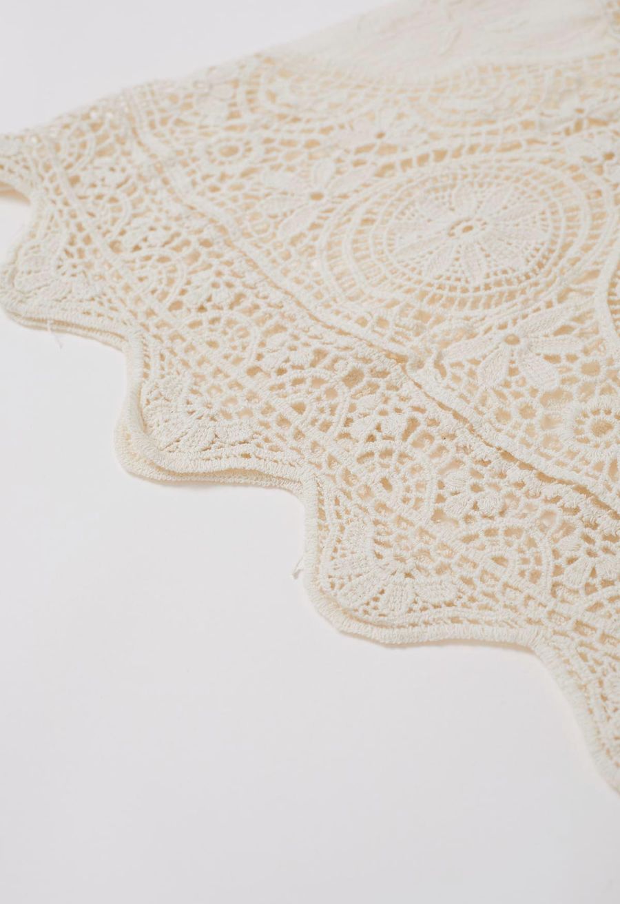 Embroidered Floral Cutwork Crochet Flare Sleeve Dress