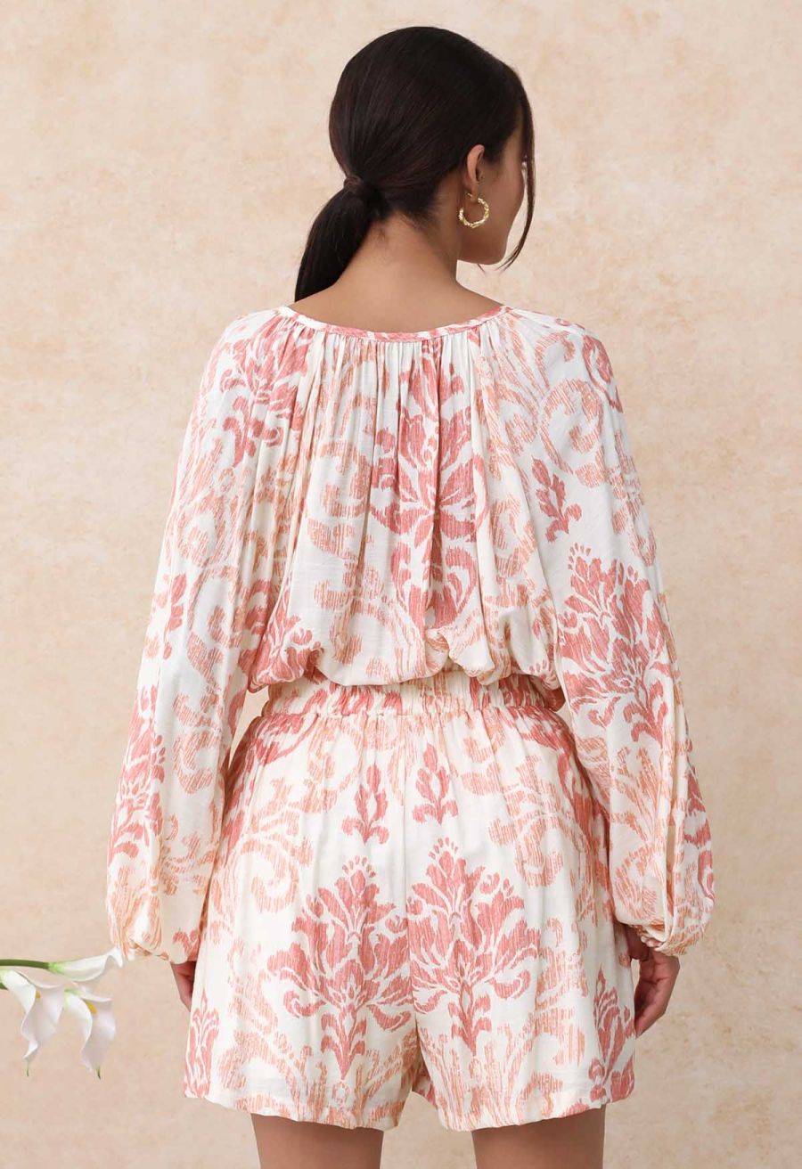 Ornate Petals Tassel String Dolly Top and Shorts Set in Coral