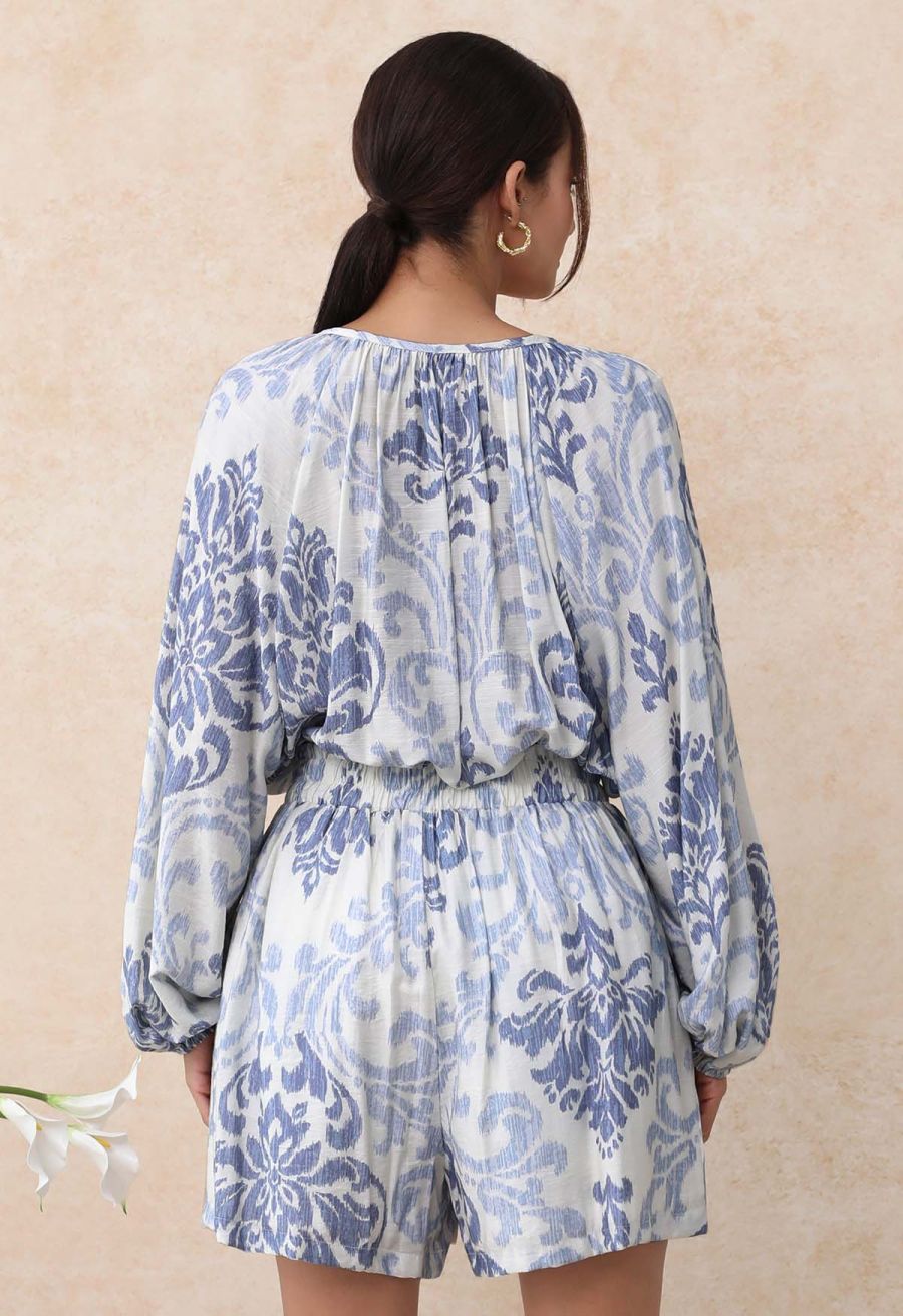 Ornate Petals Tassel String Dolly Top and Shorts Set in Blue