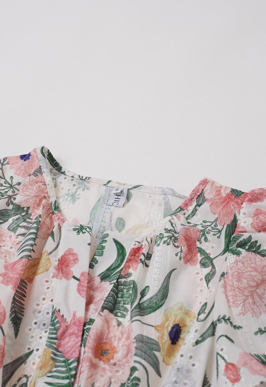 Blushing Pink Floral Eyelet Embroidered Maxi Dress
