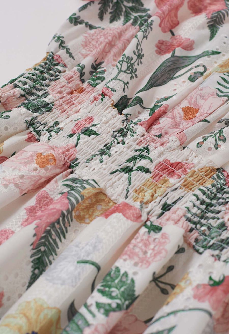 Blushing Pink Floral Eyelet Embroidered Maxi Dress